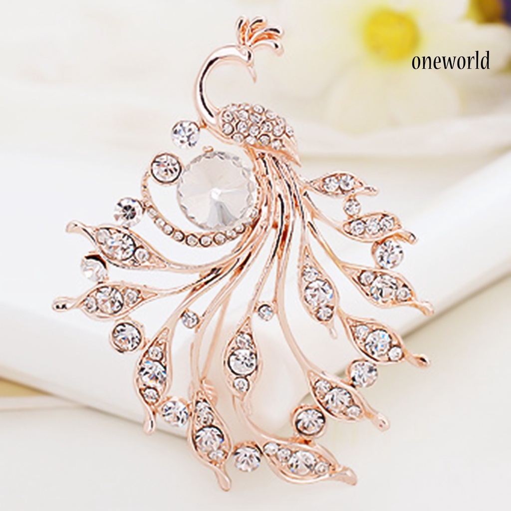 OW@ Women Peacock Shape Rhinestone Inlaid Brooch Pin Breastpin Collar Hat Jewelry