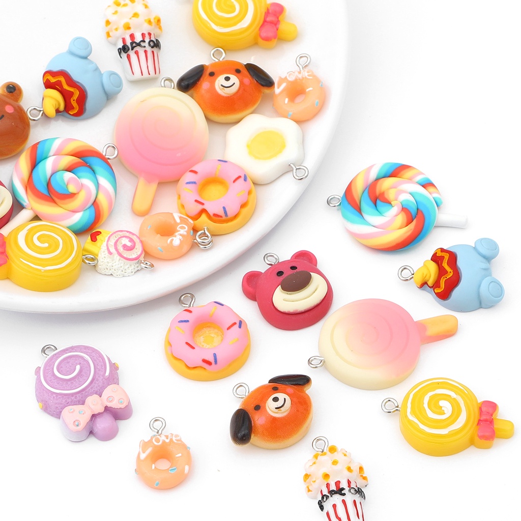 4pcs / pack Liontin Bentuk Bebek Lebah Lollipop Donat Bahan Resin Untuk Aksesoris Perhiasan