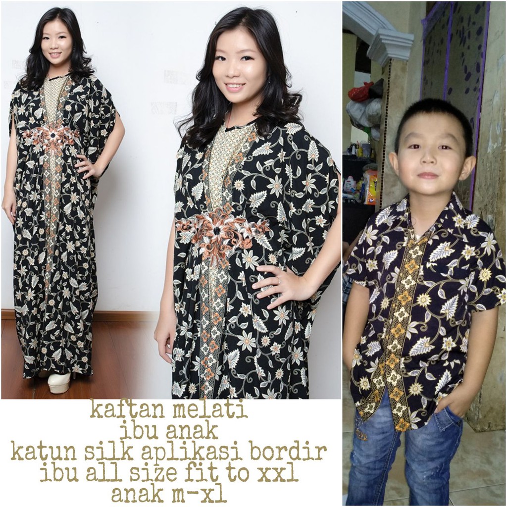 SB Collection Couple Maxi Entar Longdress Kaftan Jumbo Dan Kemeja Batik Anak