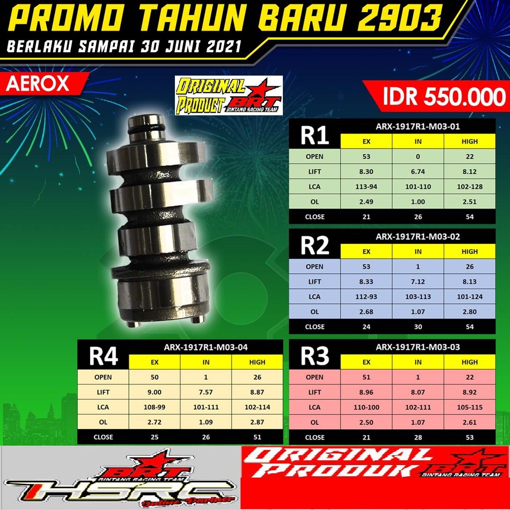 Noken As Kem Racing BRT Yamaha AEROX MasterCam AEROX155 Camshaft Touring Aerox 155 Asklep AEROX OLD-2