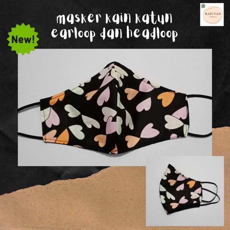 masker kain katun murah tebal headloop earloop karet hijab duckbill hitam love black