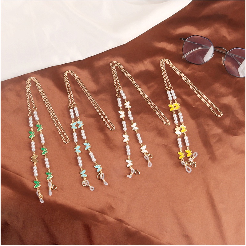 Glasses Chain Hanging Neck Mask Anti-lost Rope Dual-use Butterfly Pearl Mask Lanyard 68cm