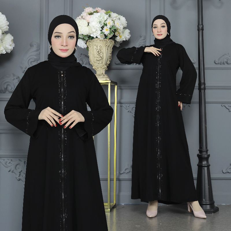 Gallery Exclusive Abaya Hitam Gamis Bordir Turkey Ziper Black