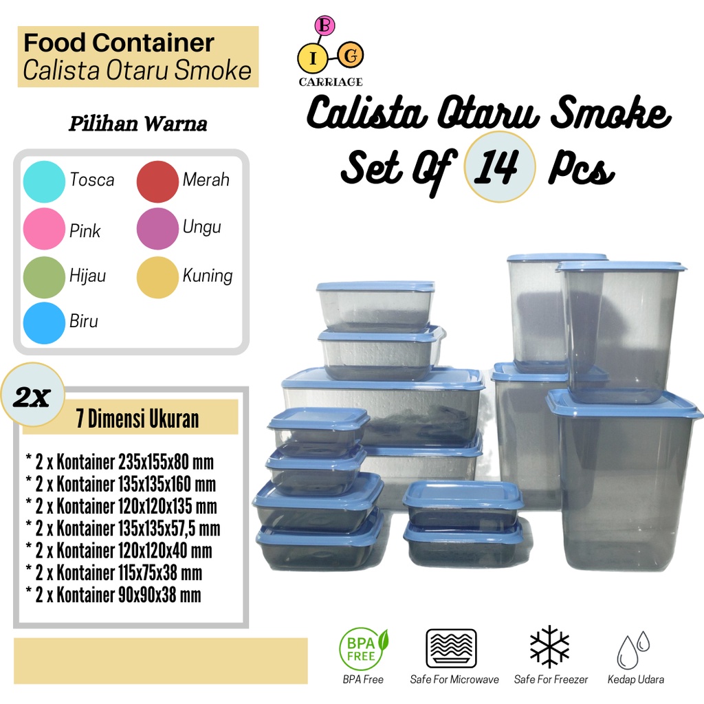 BISA COD CALISTA OTARU SMOKE 14 PCS toples kotak tempat penyimpanan makanan kulkas bumbu dapur plast