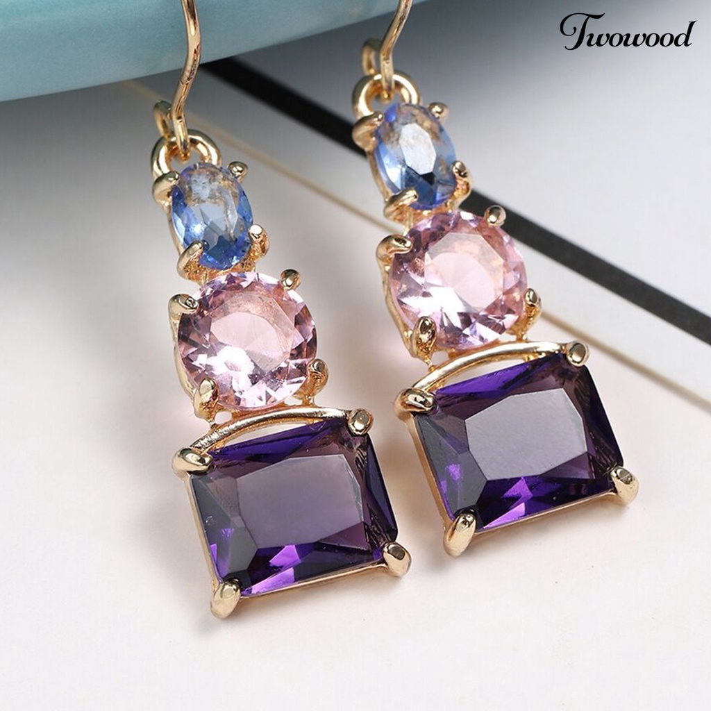 1 Pasang Anting Hook Cubic Zirconia Warna-Warni Untuk Wanita