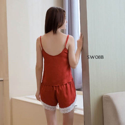 [PRODUK TERMURAH] SETELAN PIYAMA WANITA BAJU TIDUR SEKSI NIGHTGOWN SATIN MERAH SW08B