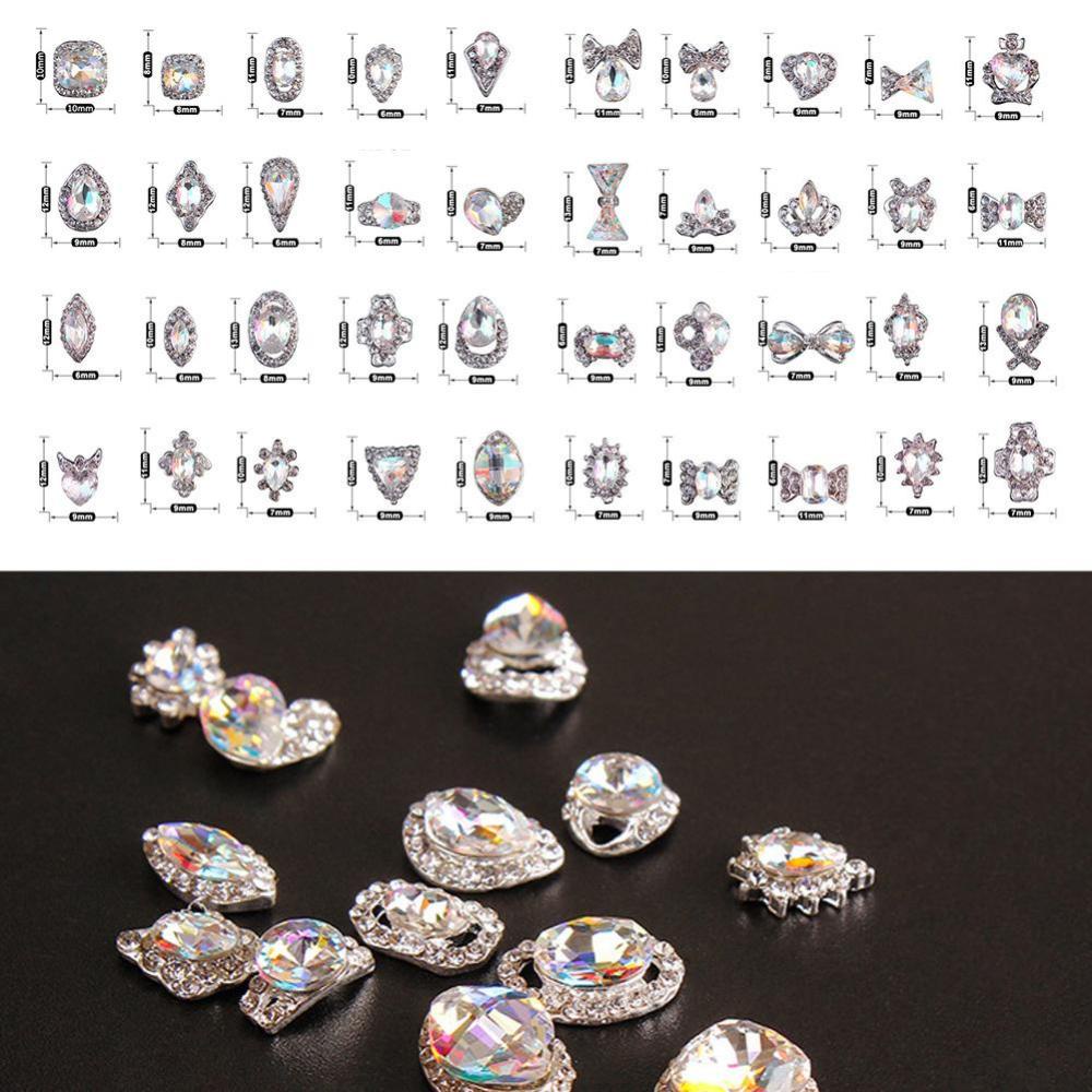 Timekey 40pcs / Set Hiasan Kuku 3D DIY Bahan Alloy Hias Kristal / Berlian Imitasi Warna Warni A1K5