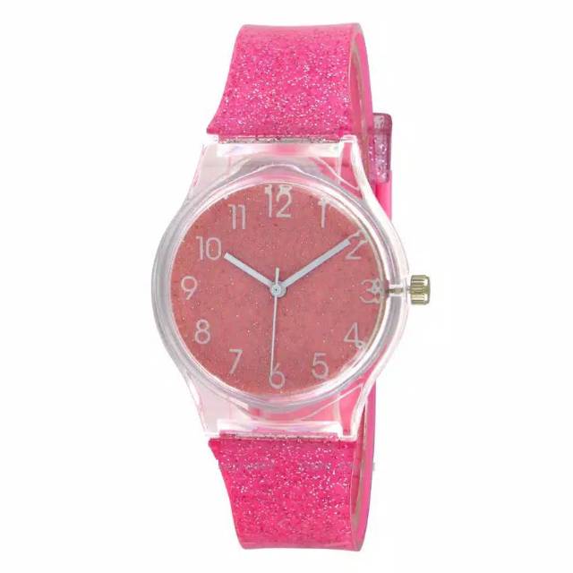 Jam Tangan Wanita Anak Perempuan Fashion Jelly Glitter /  Manik Rubber Analog