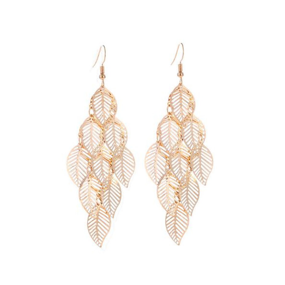 OILA anting rumbai daun multilayer hollow leaves earrings (3E4) jan149