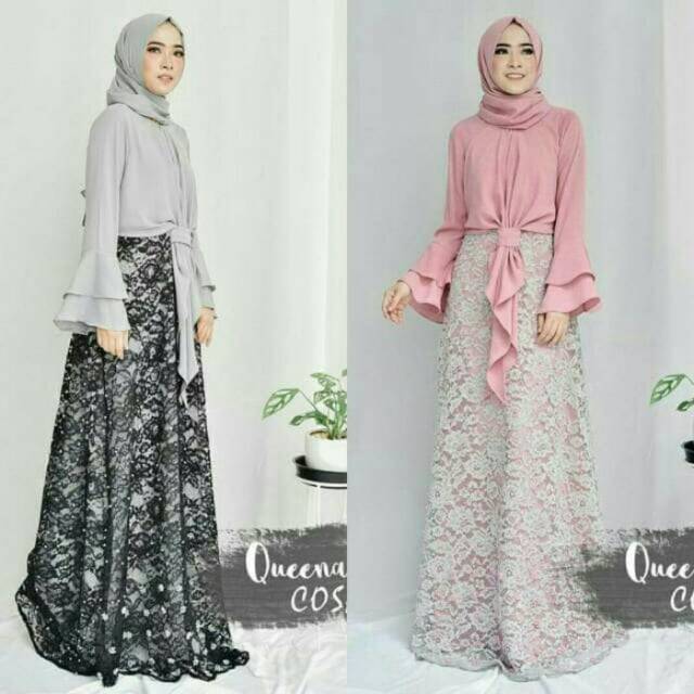 BAJU PESTA DRESS GREY _PINK