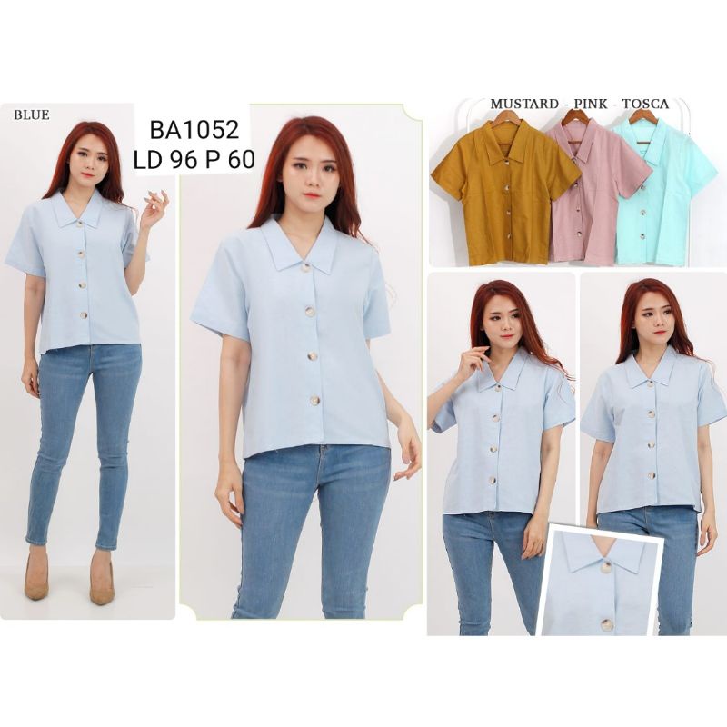 Kemeja wanita BA1052 lengan pendek polos  / Baju atasan wanita blouse