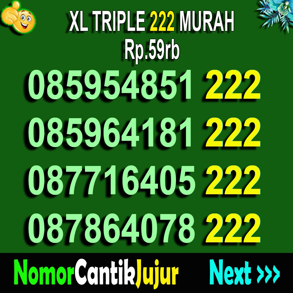 XL EKOR 222 XL CANTIK TRIPLE 2 NOMOR CANTIK KARTU PERDANA XL CANTIK TRIPLE 222