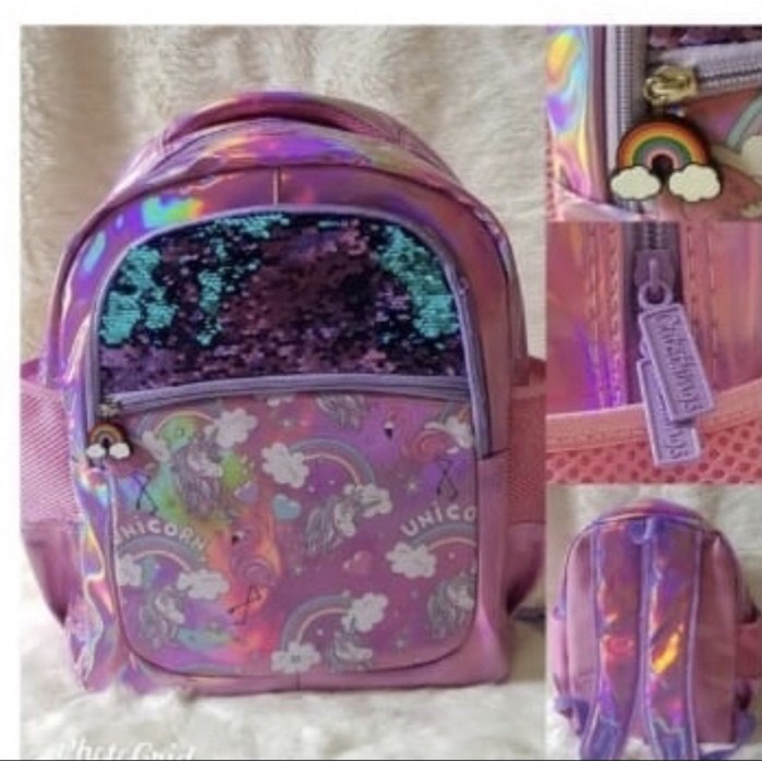 NEW Tas Ransel Sekolah Anak Model Justice Smiggle Hologram Sequin Unicorn - Unicorn Rainbow