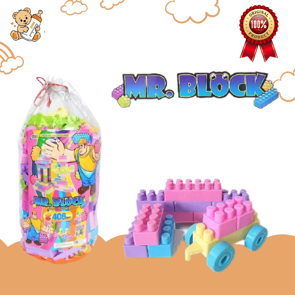 [ONGKIR 1 KG] Mr Block Mainan Balok Lego Besar Anak Balita Edukasi Isi: 406