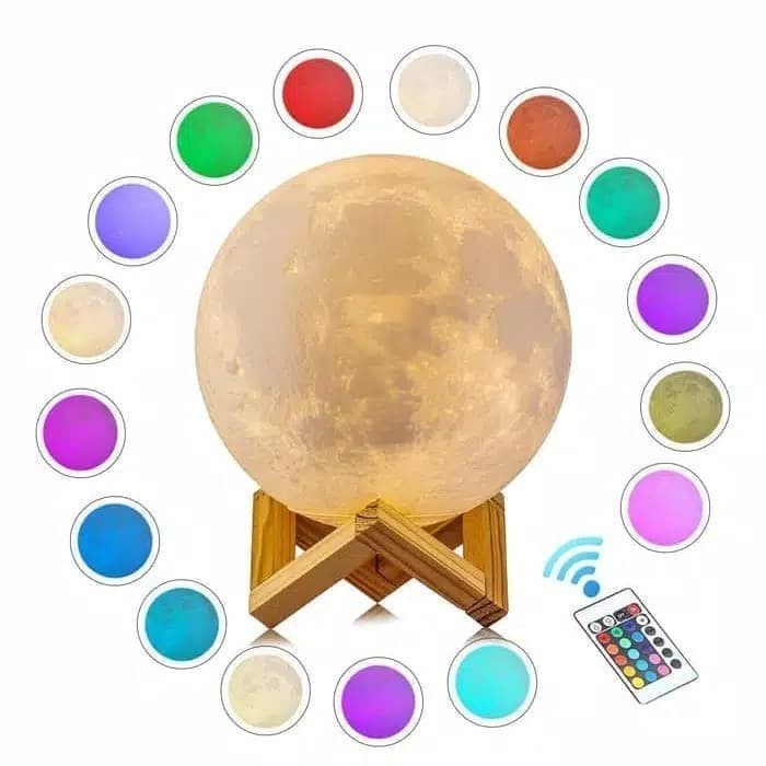 BAROKAH GAMIS Lampu Tidur Bulan 16 Warna RGB + Remote Moon Lamp LALUNA LULLABY