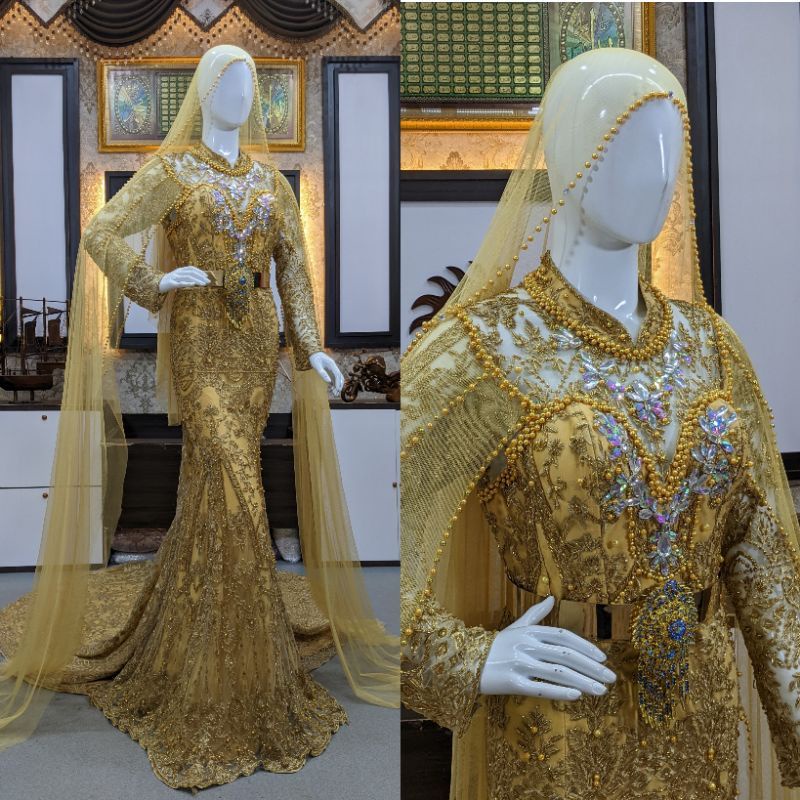 GAUN PENGANTIN SLIM BEREKOR MEWAH/GAUN PENGANTIN SLIM FULL PAYET/GAUN MUSLIM