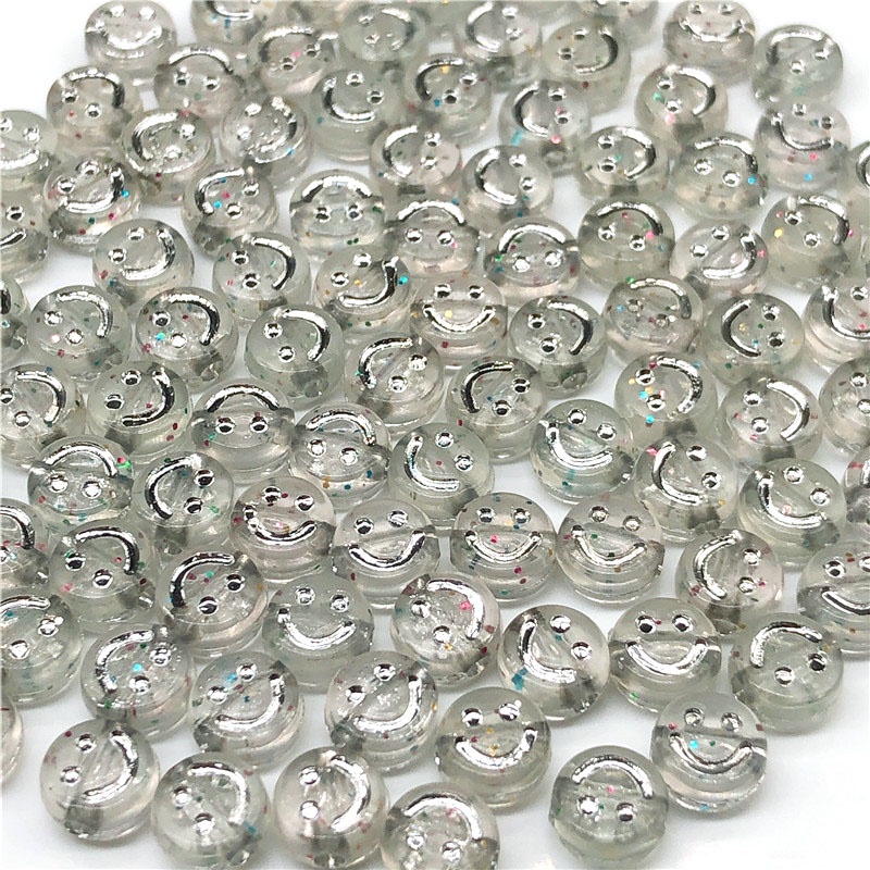 100pcs Manik-Manik Bulat Bahan Plastik Akrilik Transparan Motif Huruf Smile Ukuran 6mm