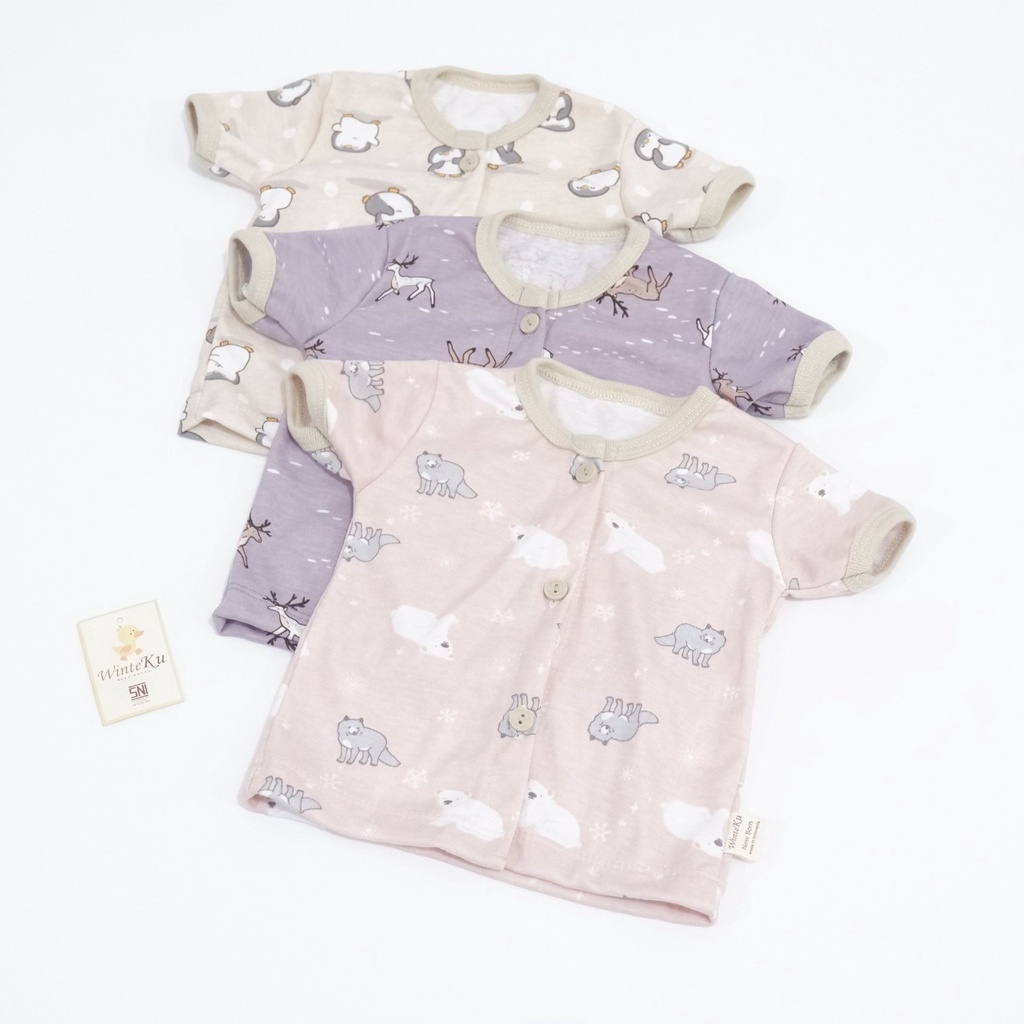 Winteku Baju Setelan Pijama Pendek Kancing Depan Bayi Motif Artic New Born 1 2 Tahun