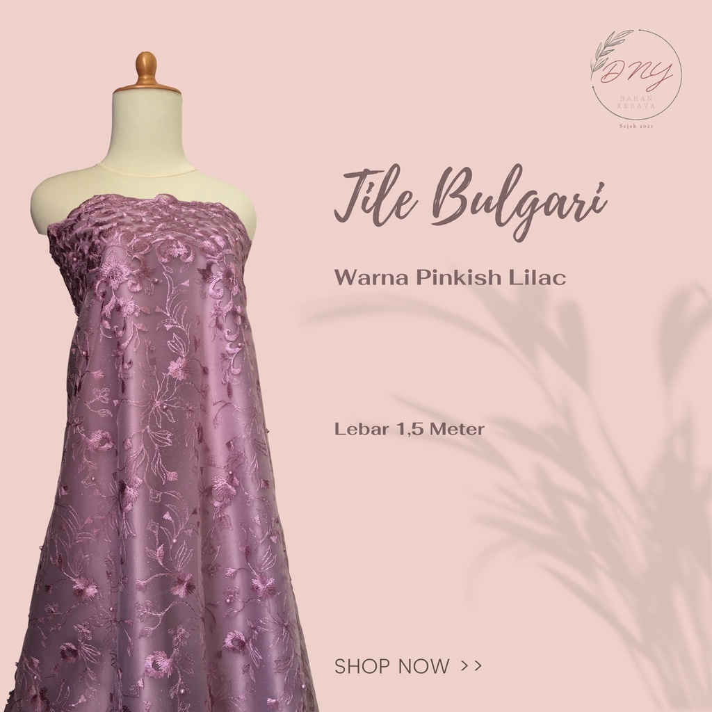 Kain Brokat Brukat Tile Tulle Mutiara Bulgari New Series Premium Warna Ungu Pinkish Lilac