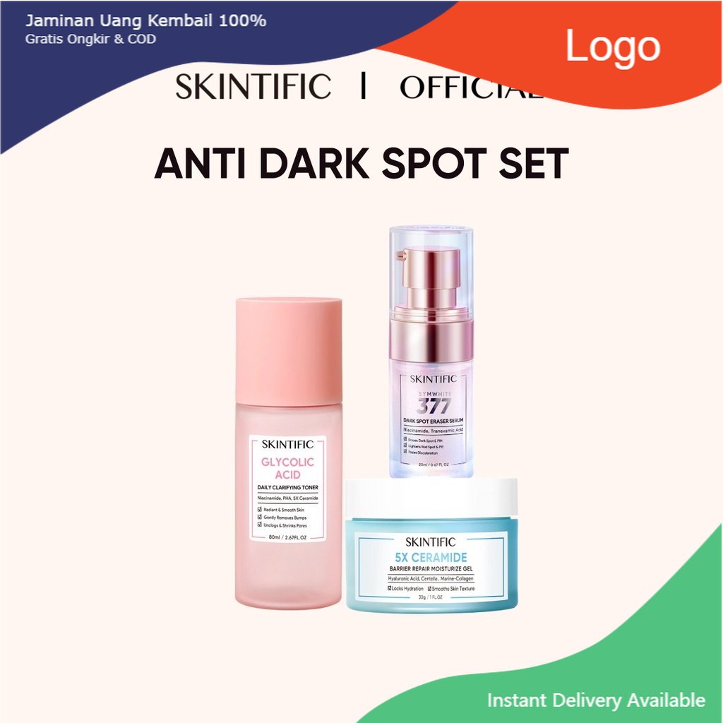 SKINTIFIC Paket Skincare Set Penghilang Flek Hitam Anti Spot Serum Symwhite 377 Brightening Serum + 