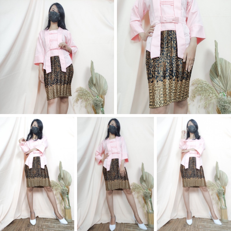 SB Collection Stelan Atasan Kebaya Sartika Blouse Dan Rok Plisket Midi Jumbo Batik Wanita