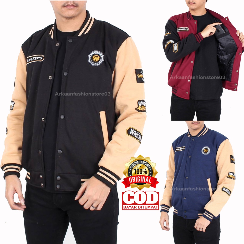 AKN - Jaket Varsity Baseball Pria Wanita UNISEX - Varsity Jacket Vintage Baseball Import Original WANGKERS Full Bordir Tebal Dan Nyaman