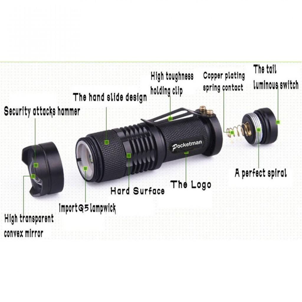 [BISA COD] Pocketman Senter LED 2000 Lumens Waterproof-Hitam