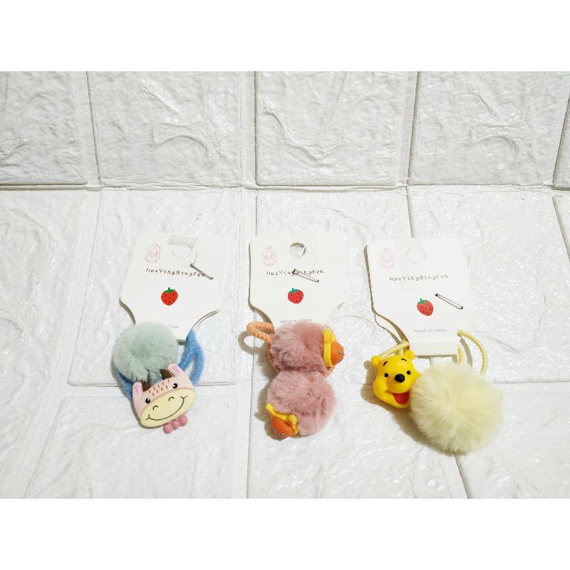 KLV03 Ikat Rambut Karet Korea Variasi Pom Pom isi 2