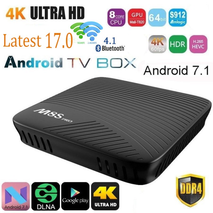 ELEKTRONIK MEDIA PLAYER M8S PRO SMART TV BOX 4K ANDROID 7.1 AMLOGIC S912 2GB 16GB - BLACK