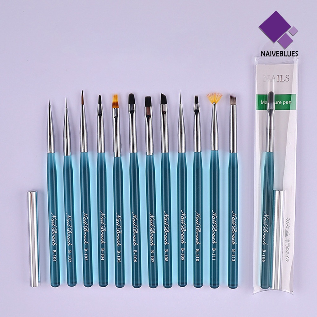 Naiveblue &gt; 1 Set Pen Brush Nail Art Bulu Lembut Ultra Ringan Anti Goyang Reusable