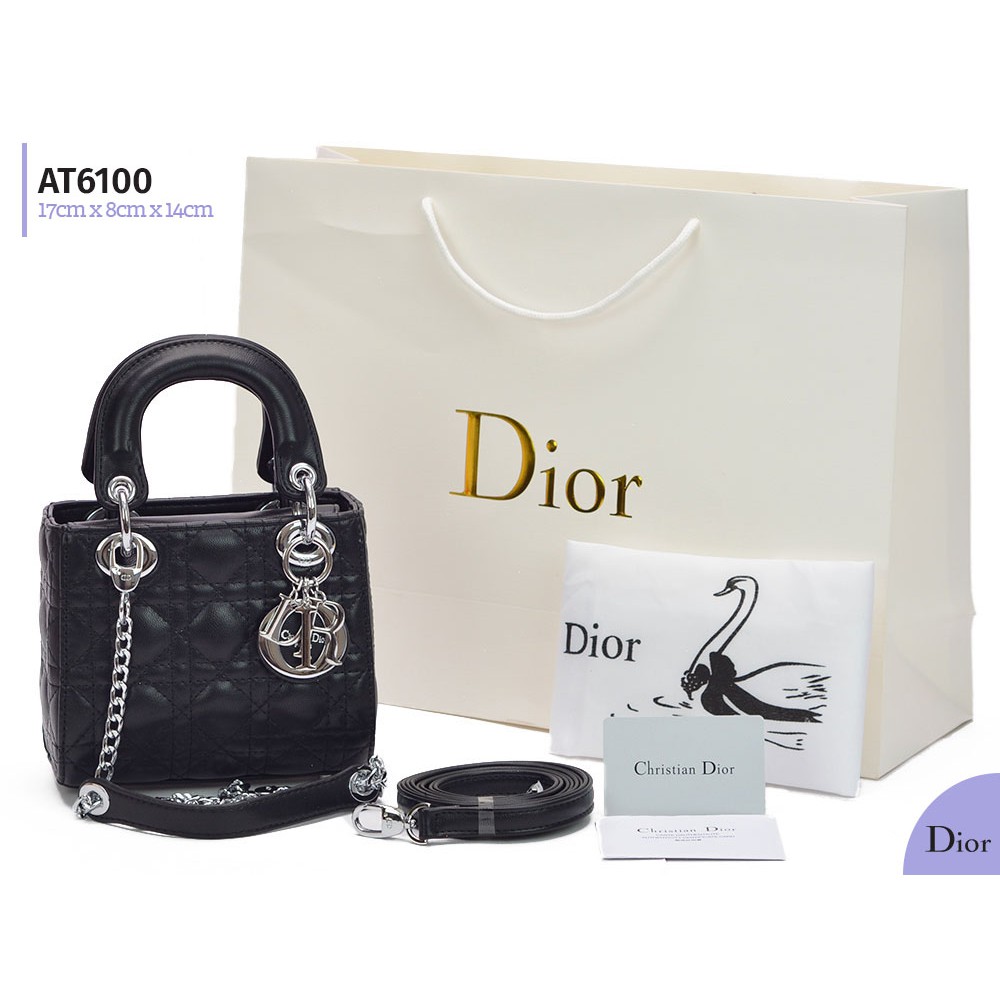 Tas Dior My Lady Lambskin Mini Chain Hitam AT6100