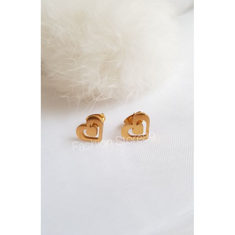 Anting tusuk love1 titanium gold import antikarat