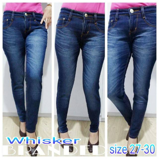 celana jeans wanita / celana panjang murah branded whisker biru pensil / 27-30