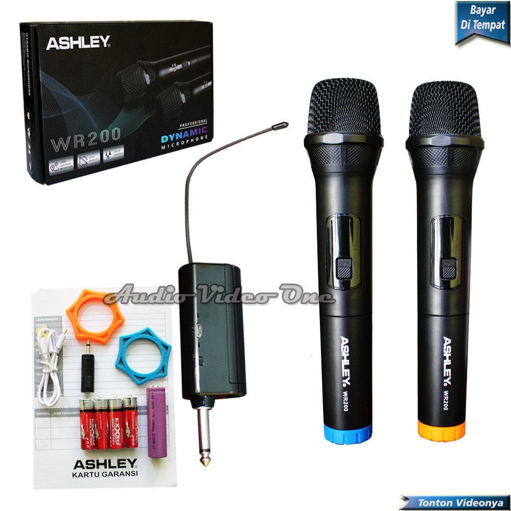 Mic Wireless Ashley WR-200 Microphone Vocal 2 Handle Mik Karaoke Mikrofon Nirkabel Original