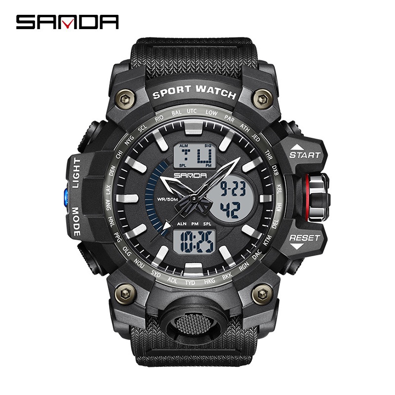 SANDA 3132 Jam Tangan Pria Digital Analog Tali Rubber Chronograph Anti Air WATCHKITE WKOS