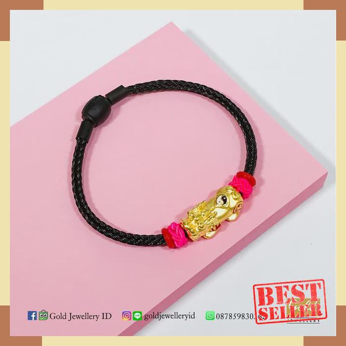 NEW Gelang tali emas hong kong 24k 999 pixiu jilin naga enamel pdr ht pink MURAHHHH