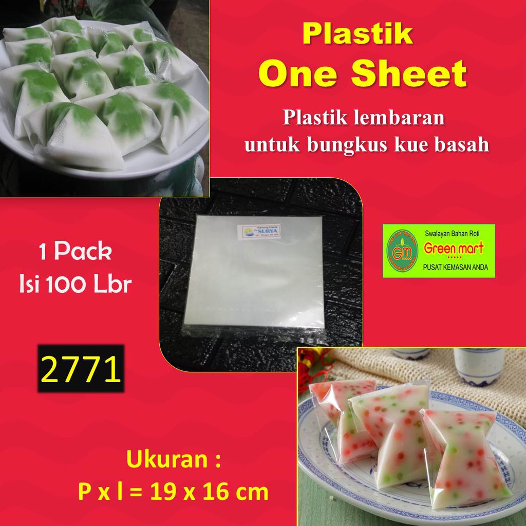 Jual Plastik One Sheet Lembaran Plastik Bungkus Jajan Pasar Kue Basah 19x16 Cm 1 Pack Isi 100 3226