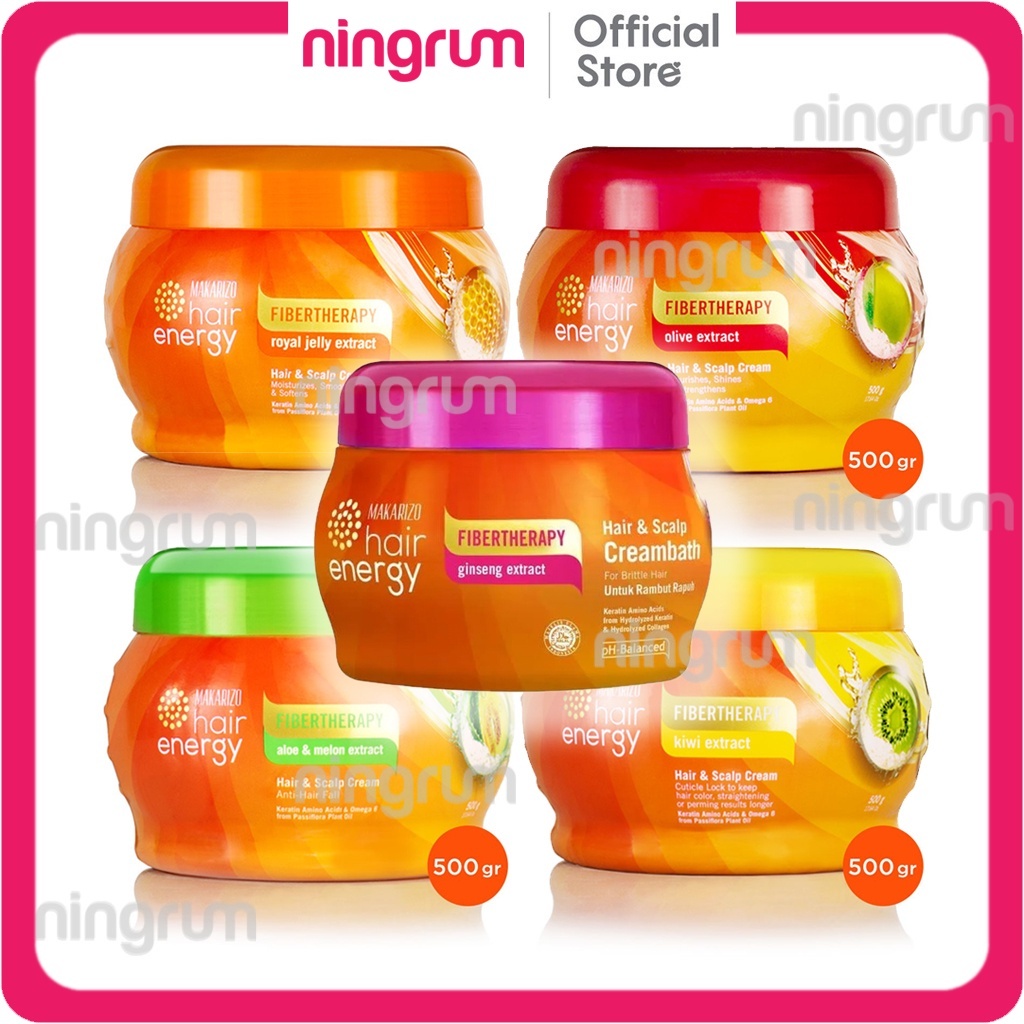 Ningrum - MAKARIZO Hair Energy Fibertherapy Creambath 500gr Aloe Kiwi Royal Jelly Ginseng - 6307