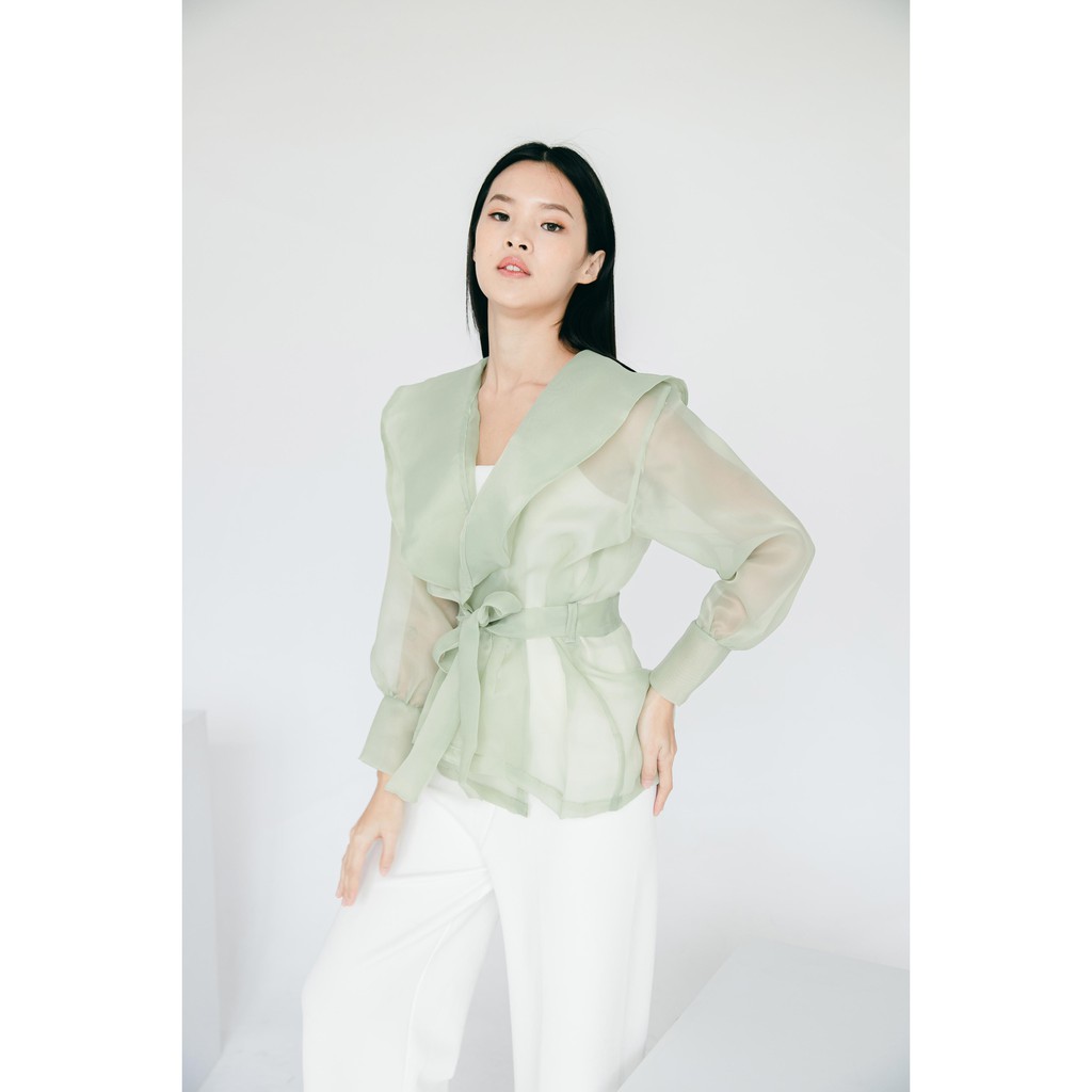 Aura Label - Kalila Organza Sage Green - BESTSELLER MOST WANTED blouse wanita organza sage green puff