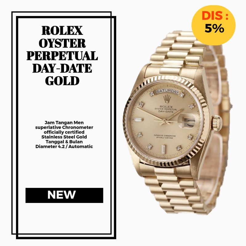 Jam Tangan Pria Rolex Day-Date Gold Automatic Oyster Perpetual