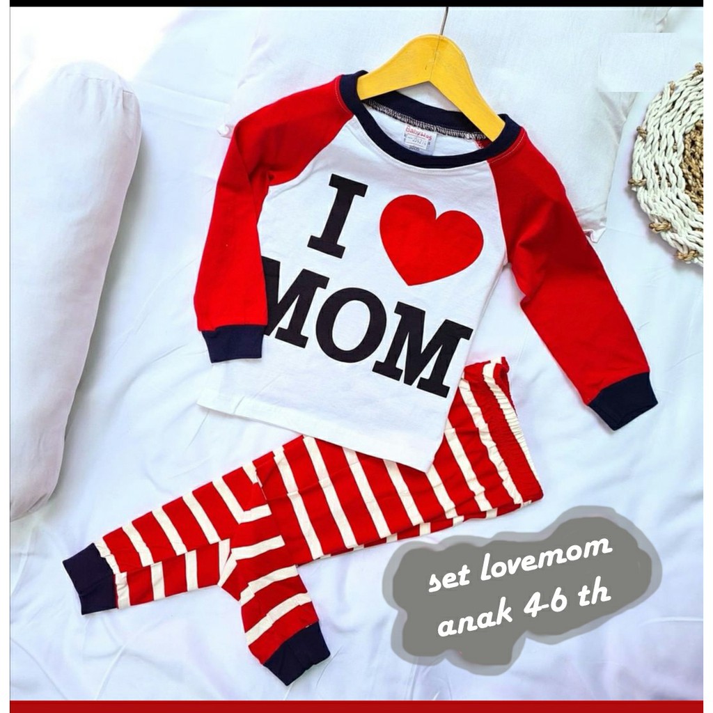 Baju setelan anak boy girl i love mom dan i love dad ZP