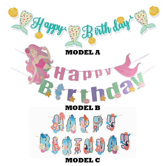 Banner Ulang Tahun Mermaid / Banner Happy Birtyday Putri Duyung