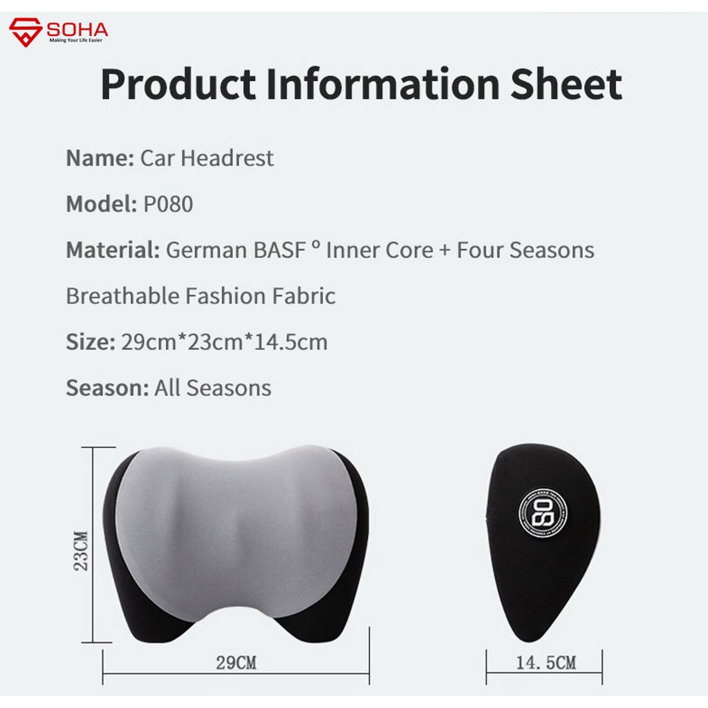 AM-38 Abu-abu Bantal Sandaran Kepala Kursi Mobil Headrest Anti Pegal