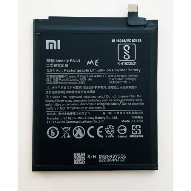 Baterai Xiaomi Redmi Note 4X Original Bn43 Batre Batrai