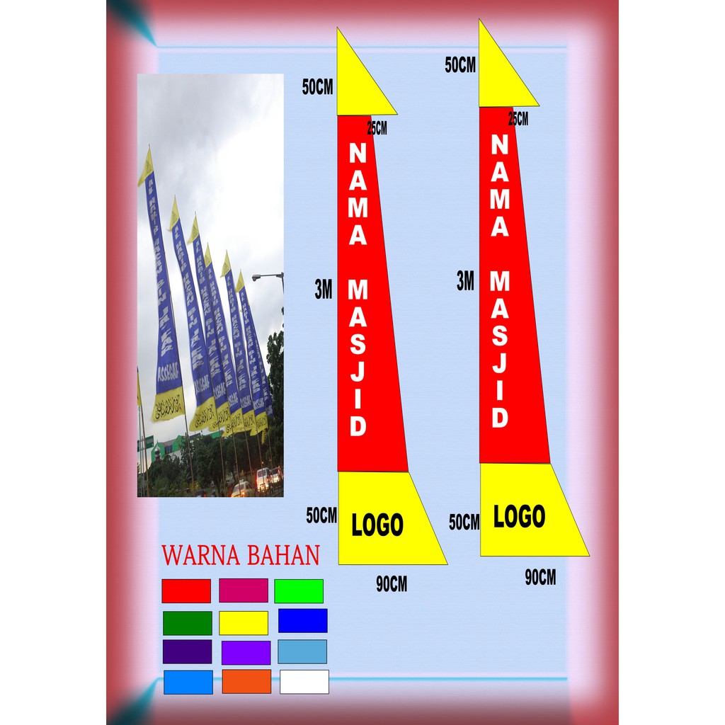 umbul umbul sablon manual 4 meter x 50 cm miring