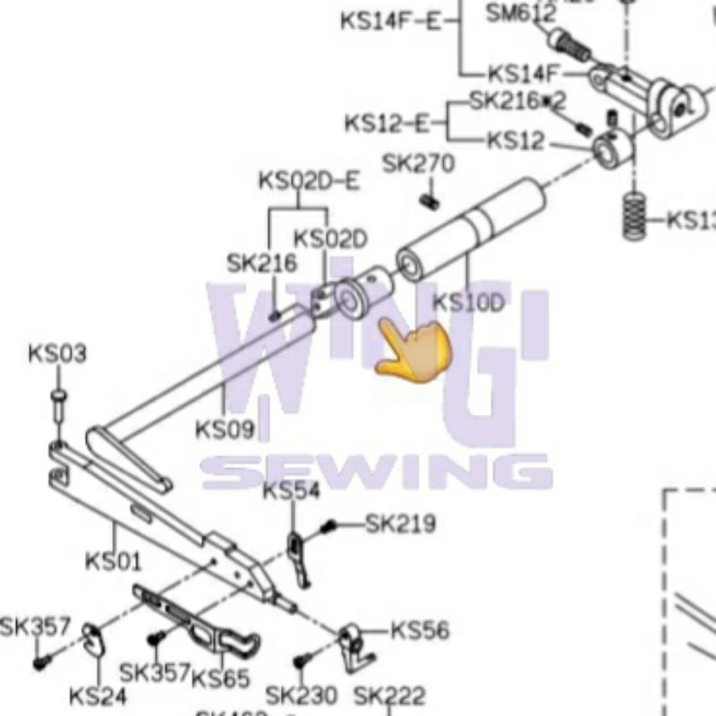 KS02D SIRUBA Bosh Bushing Tangkai Angkatan Sepatu Mesin Obras Industri