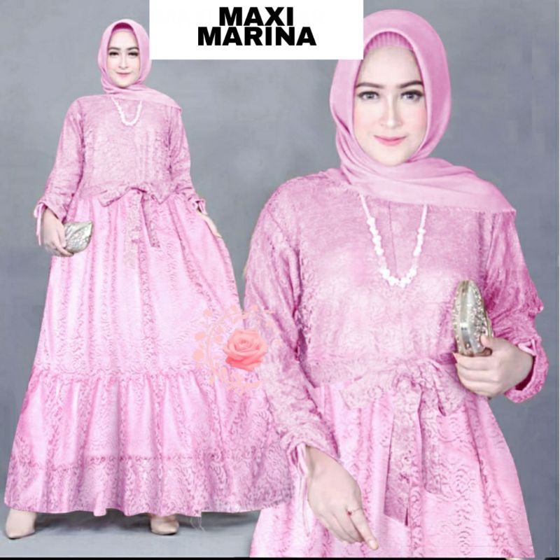 SIZE 4XL/GAMIS MAXI MARINA BAHAN BRUKAT TULANG GLITER LAPIS FURING ALL SIZE FIT TO XXXXXL PREMIUM QU