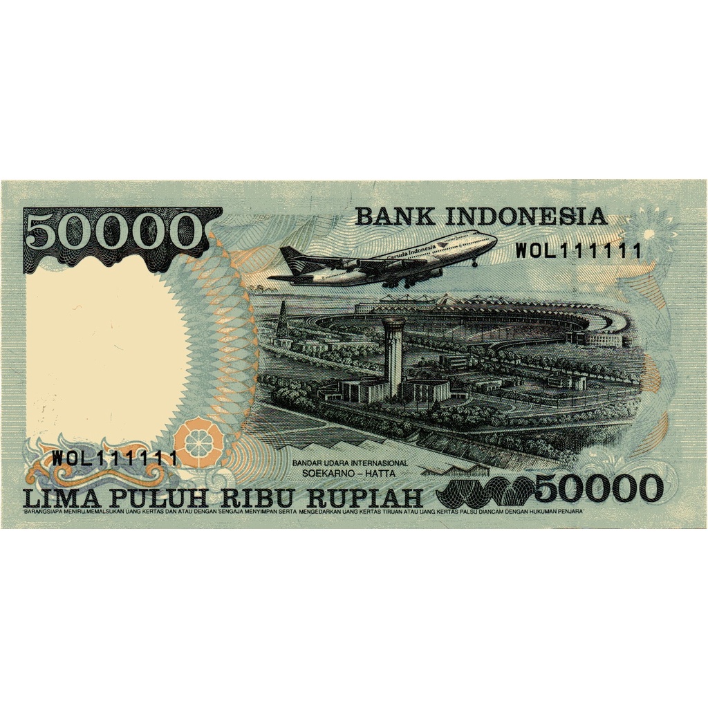 Uang Kuno Nomor Cantik WOL111111 Indonesia 50000 Rupiah 1995 UNC