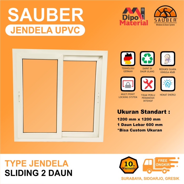 JENDELA UPVC SAUBERSLIDING 2 DAUN BESARGARANSI 10 TAHUN