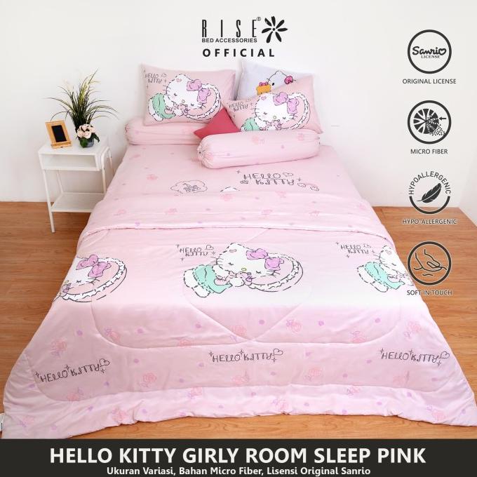 Rise Bed Cover Hello kitty Bahan Microfiber Motif girly Ori Sanrio